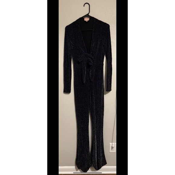 Show Me Your MuMu Martina Wrap Sequin Wide Leg Jumpsuit Sz S Bohochic neutral - Picture 3 of 9